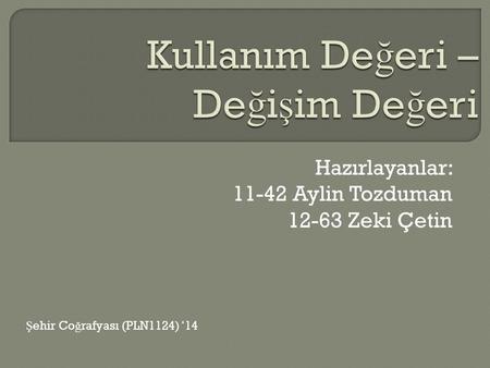 Hazırlayanlar: 11-42 Aylin Tozduman 12-63 Zeki Çetin Ş ehir Co ğ rafyası (PLN1124) ‘14.