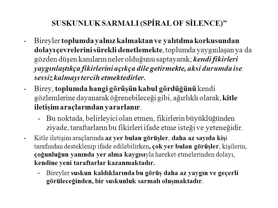 SUSKUNLUK SARMALI (SPİRAL OF SİLENCE)