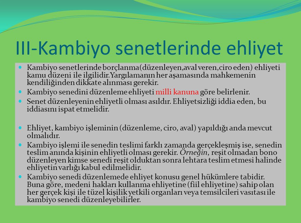 Kambiyo senetlerinde ehliyet