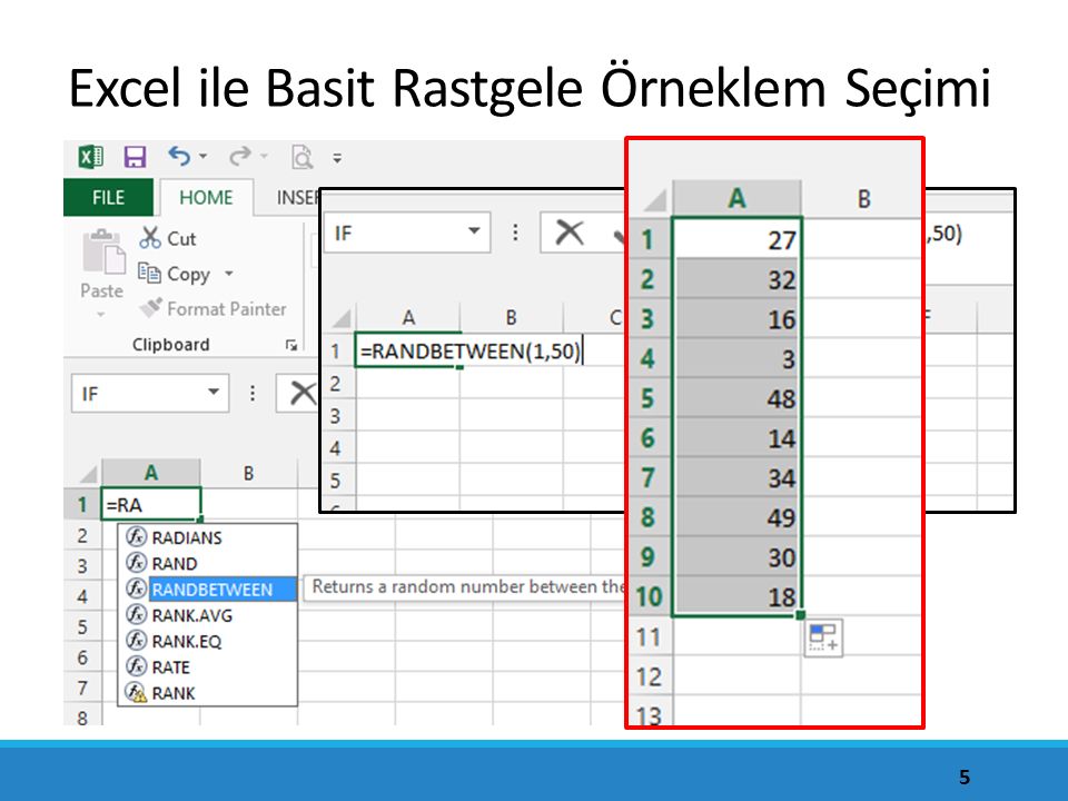 Excel ile Basit Rastgele Örneklem Seçimi