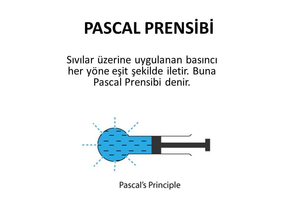 PASCAL PRENSİBİ Sıvılar üzerine uygulanan basıncı her yöne eşit şekilde iletir.