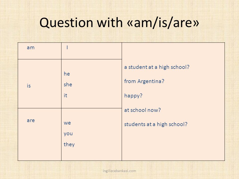 Question with «am/is/are»