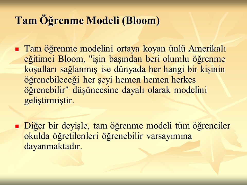 Tam Öğrenme Modeli (Bloom)