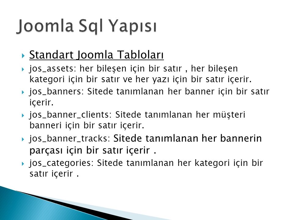 Joomla Sql Yapısı Standart Joomla Tabloları