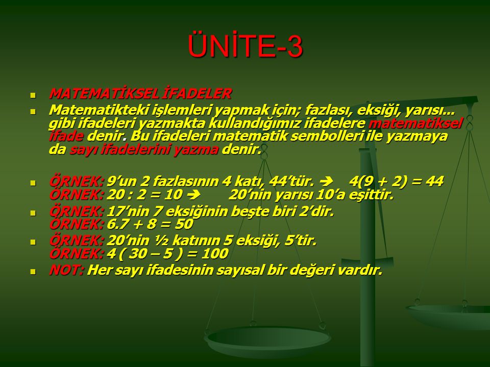 ÜNİTE-3 MATEMATİKSEL İFADELER