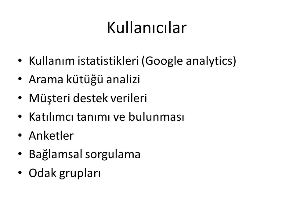 Kullanıcılar Kullanım istatistikleri (Google analytics)