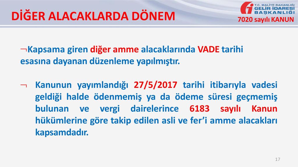 7020 SAYILI BAZI ALACAKLARIN YENİDEN YAPILANDIRILMASINA DAİR KANUN ...