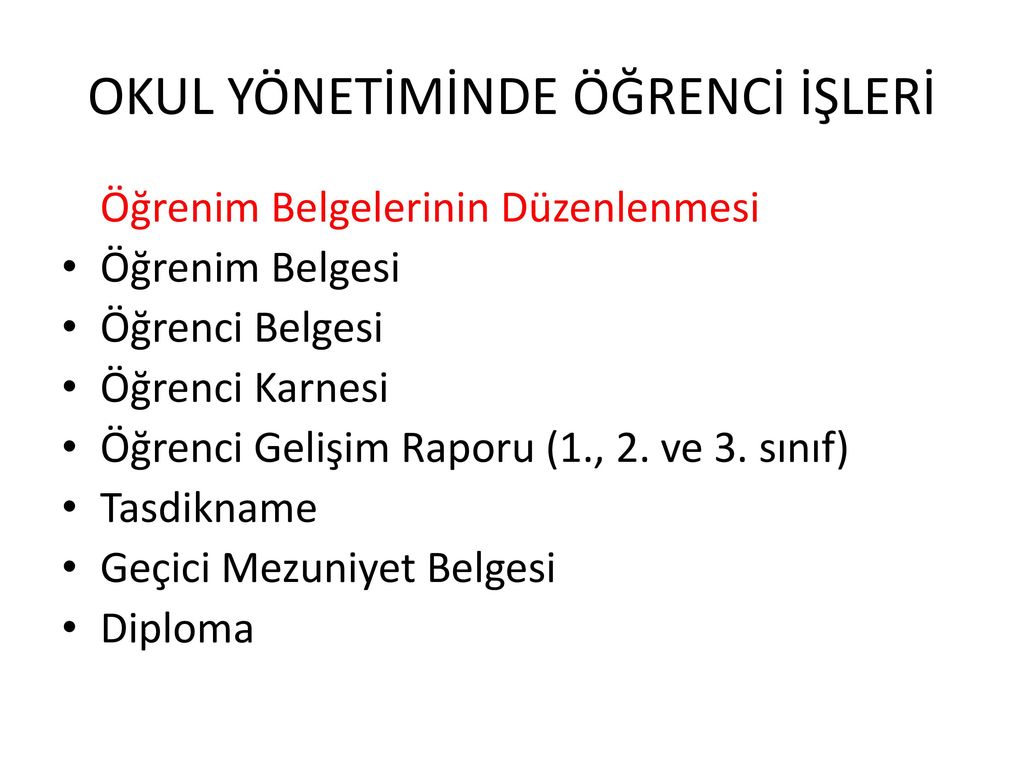 okul yonetiminde calisan hizmetleri okul yonetiminde ogrenci isleri okul yonetiminde egitim ogretim isleri okul isletmesinin yonetimi ppt indir