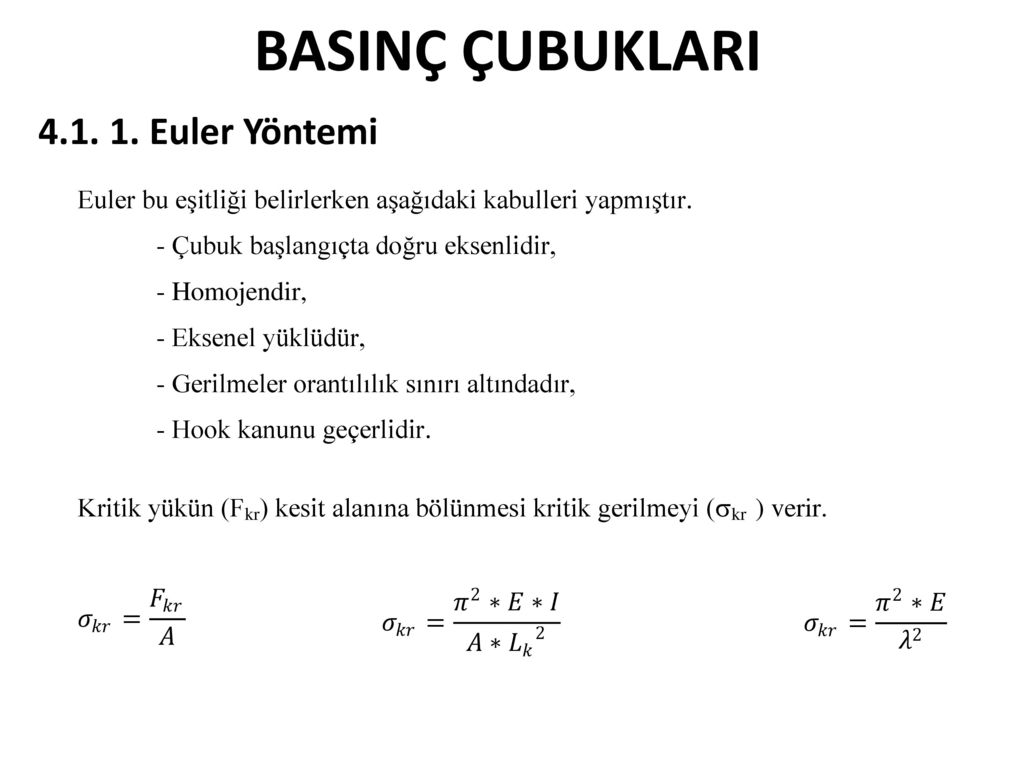 BASINÇ ÇUBUKLARI Euler Yöntemi