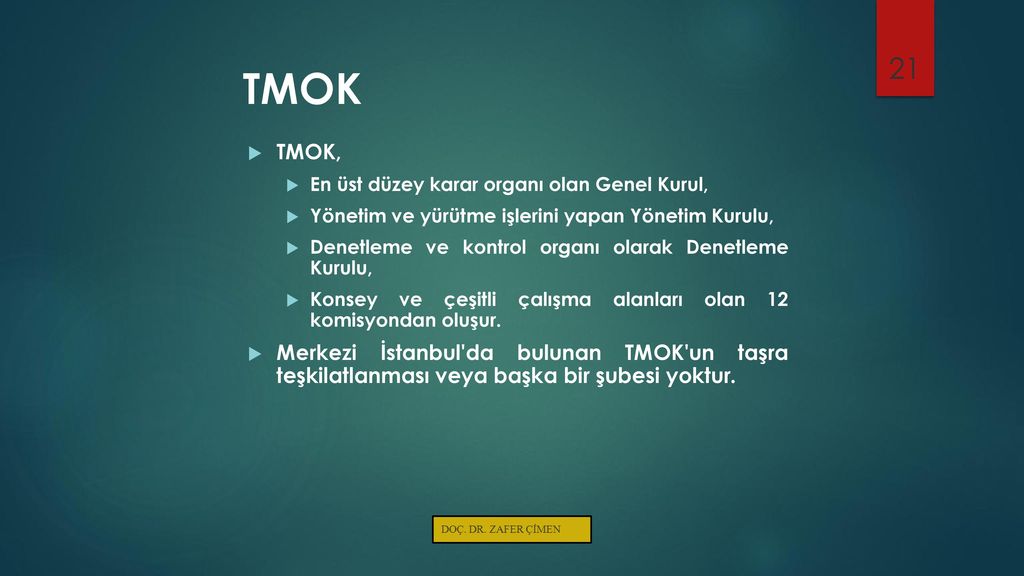 TMOK TMOK, En üst düzey karar organı olan Genel Kurul, Yönetim ve yürütme işlerini yapan Yönetim Kurulu,