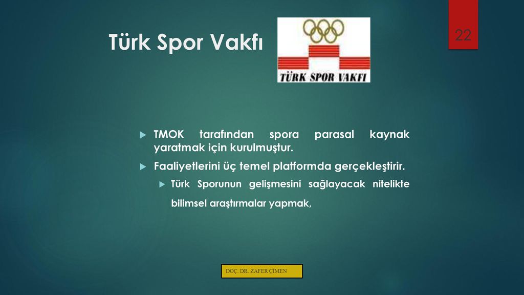 Türk Spor Vakfı TMOK tarafından spora parasal kaynak yaratmak için kurulmuştur. Faaliyetlerini üç temel platformda gerçekleştirir.