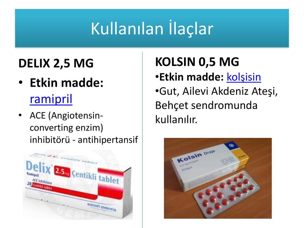 Kullanılan İlaçlar KOLSIN 0,5 MG DELIX 2,5 MG Etkin madde: ramipril