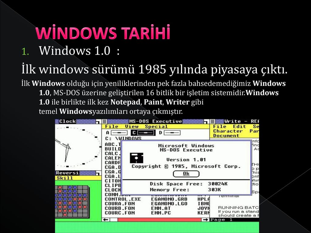 WİNDOWS TARİHİ Windows 1.0 :