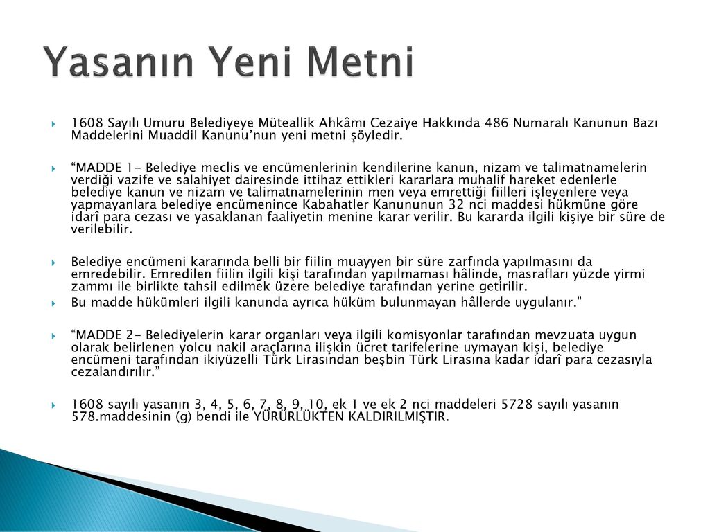 1608 Sayılı 1 Umuru Belediyeye Müteallik Ahkâmı Cezaiye Hakkında 486 ...