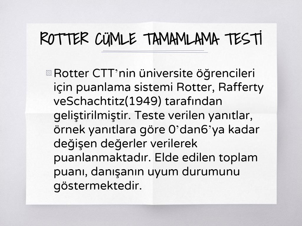ROTTER CÜMLE TAMAMLAMA TESTİ