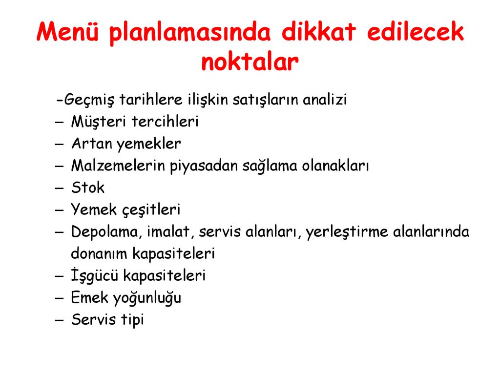 MENÜ PLANLAMA. - Ppt Indir