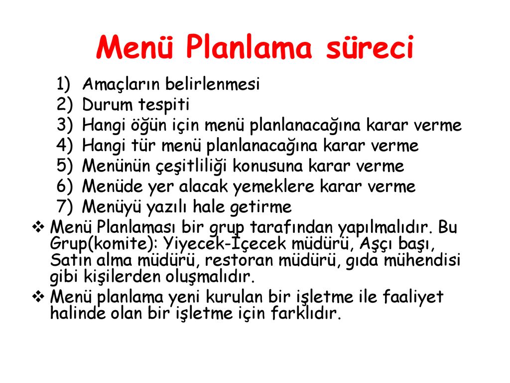 MENÜ PLANLAMA. - Ppt Indir