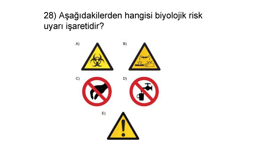 28) Aşağıdakilerden hangisi biyolojik risk uyarı işaretidir