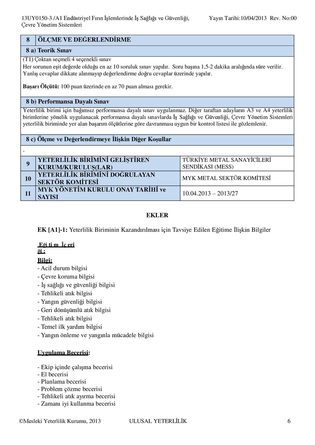 ULUSAL YETERLİLİK 13UY ENDÜSTRİYEL FIRIN İŞÇİSİ SEVİYE 3 - Ppt Indir