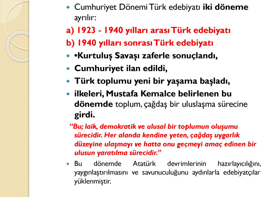 cumhuriyet donemi turk edebiyati ppt indir