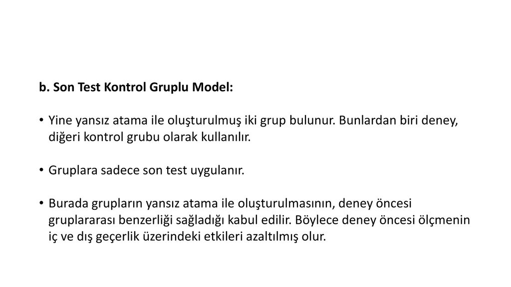 b. Son Test Kontrol Gruplu Model: