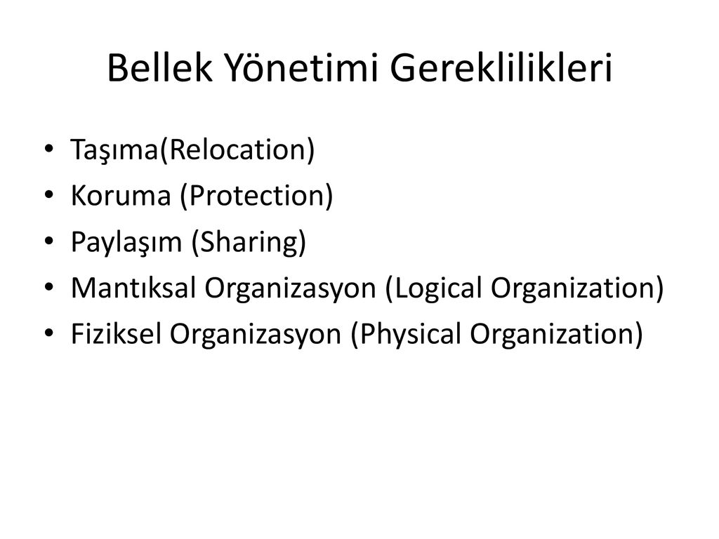 BELLEK YÖNETİMİ Memory Management - Ppt Indir