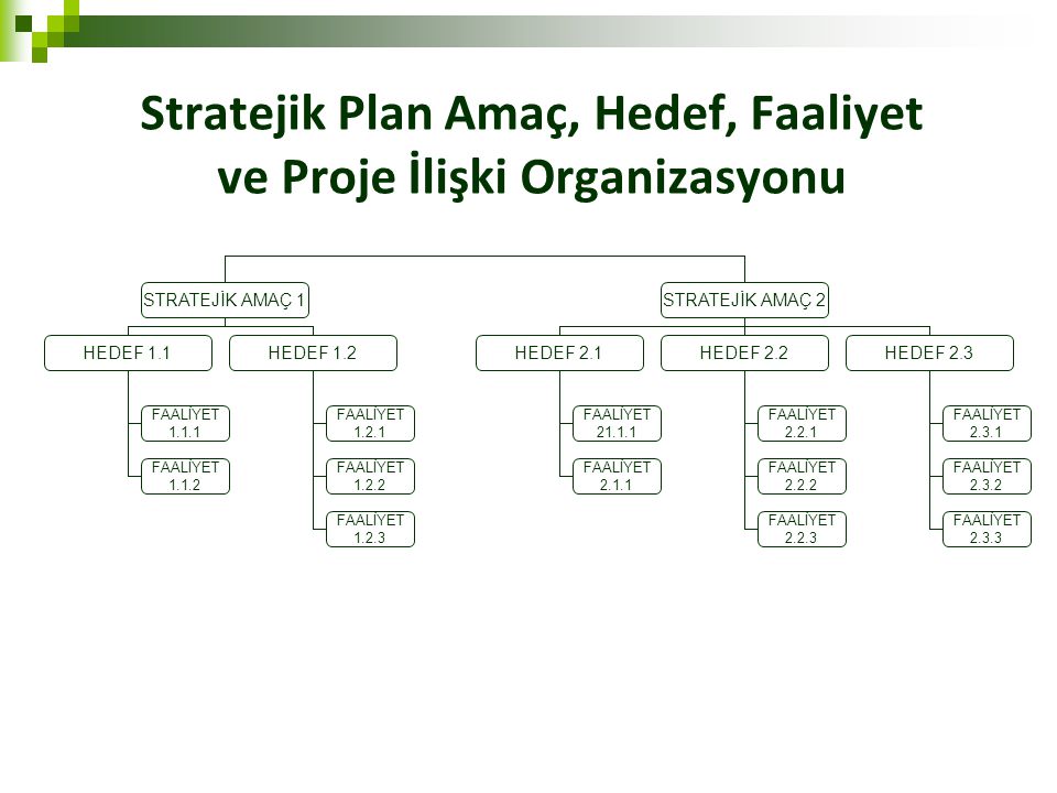 Stratejik Plan Amaç, Hedef, Faaliyet ve Proje İlişki Organizasyonu