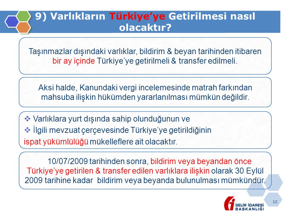 9) Varlıkların Türkiye’ye Getirilmesi nasıl olacaktır