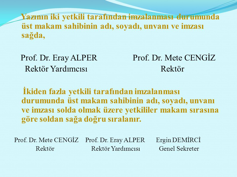 Prof. Dr. Eray ALPER Prof. Dr. Mete CENGİZ Rektör Yardımcısı Rektör