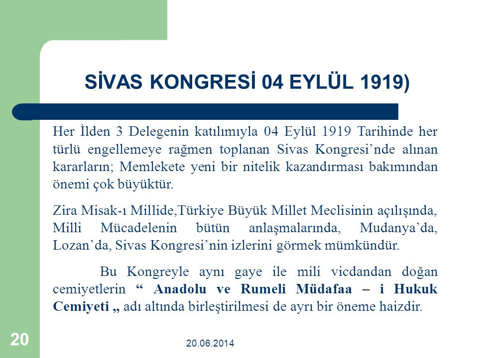 SİVAS KONGRESİ 04 EYLÜL 1919)