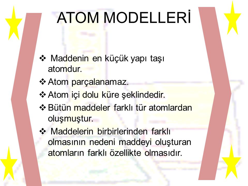 ATOM MODELLERİ Maddenin en küçük yapı taşı atomdur. Atom parçalanamaz.