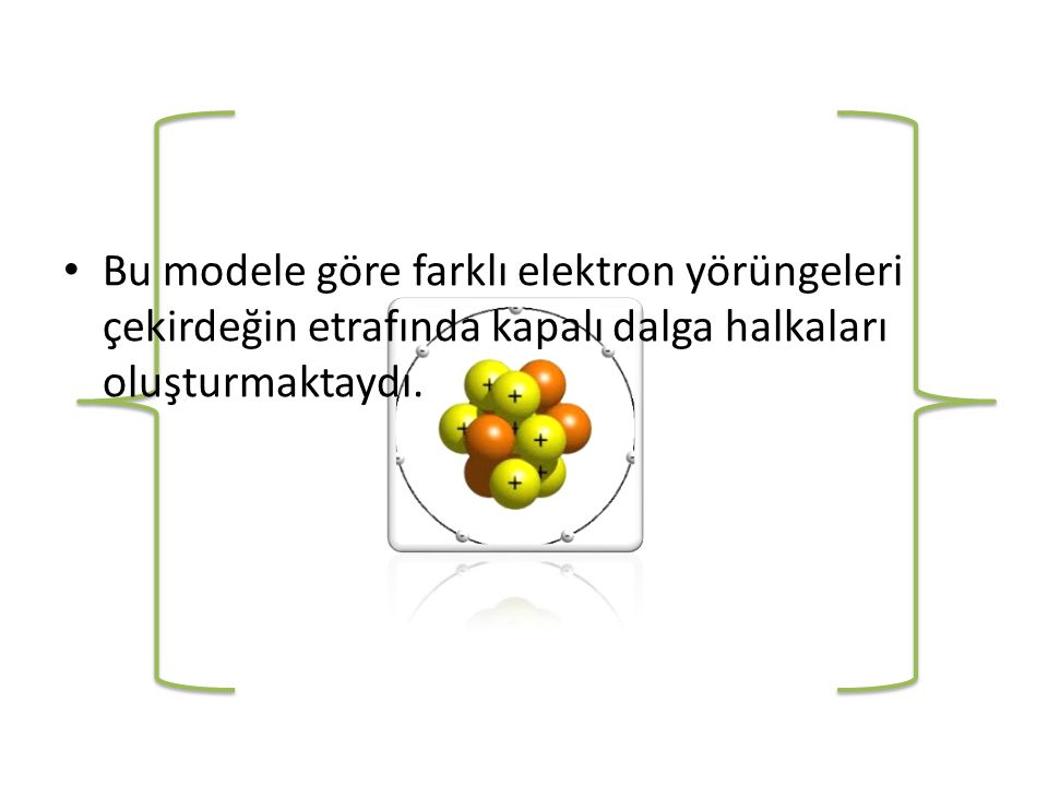 Bu modele göre farklı elektron yörüngeleri çekirdeğin etrafında kapalı dalga halkaları oluşturmaktaydı.