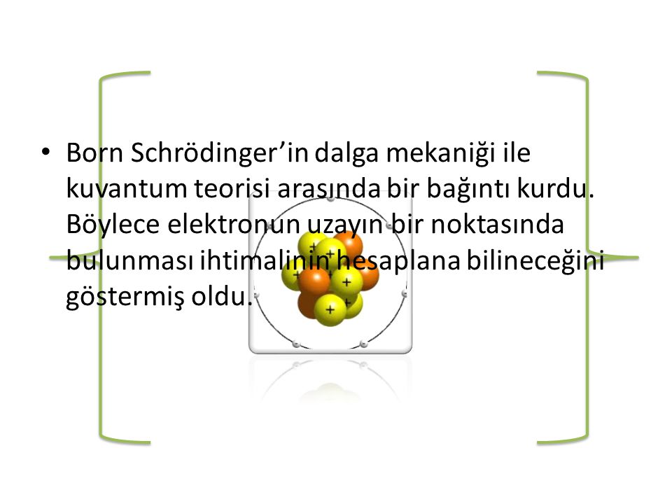 Born Schrödinger’in dalga mekaniği ile kuvantum teorisi arasında bir bağıntı kurdu.