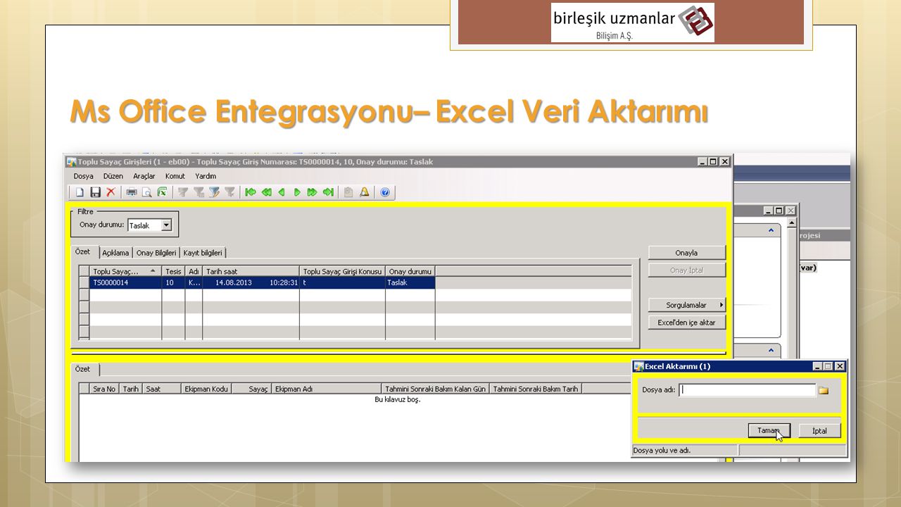 Ms Office Entegrasyonu– Excel Veri Aktarımı