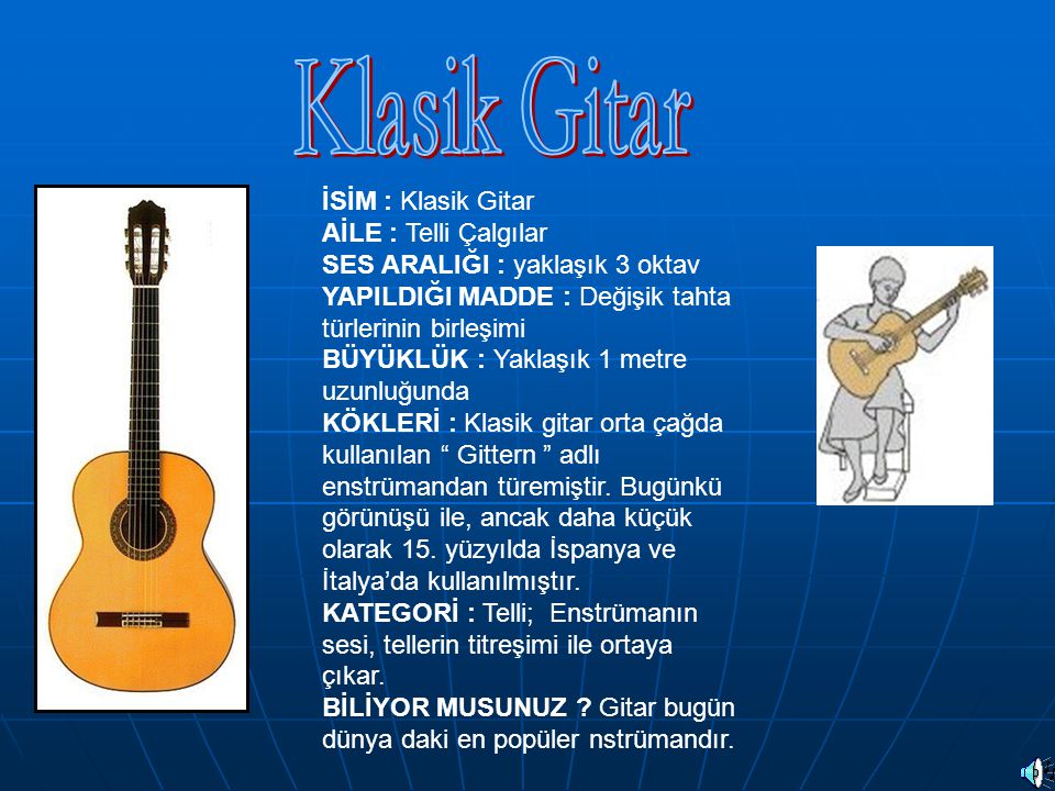 Klasik Gitar İSİM : Klasik Gitar AİLE : Telli Çalgılar