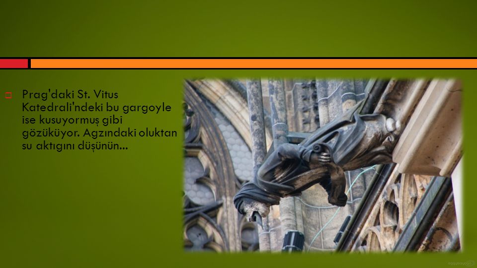 Prag daki St. Vitus Katedrali ndeki bu gargoyle ise kusuyormuş gibi gözüküyor.