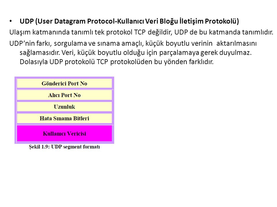 UDP (User Datagram Protocol-Kullanıcı Veri Bloğu İletişim Protokolü)