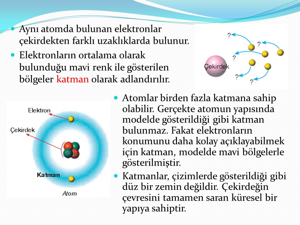 Aynı atomda bulunan elektronlar çekirdekten farklı uzaklıklarda bulunur.