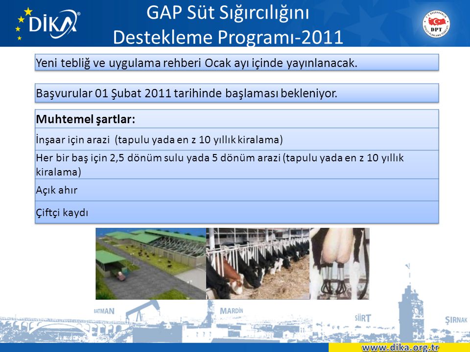 GAP Süt Sığırcılığını Destekleme Programı-2011