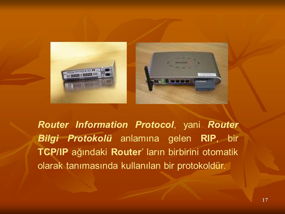 Router Information Protocol, yani Router Bilgi Protokolü anlamına gelen RIP, bir TCP/IP ağındaki Router’ ların birbirini otomatik olarak tanımasında kullanılan bir protokoldür.