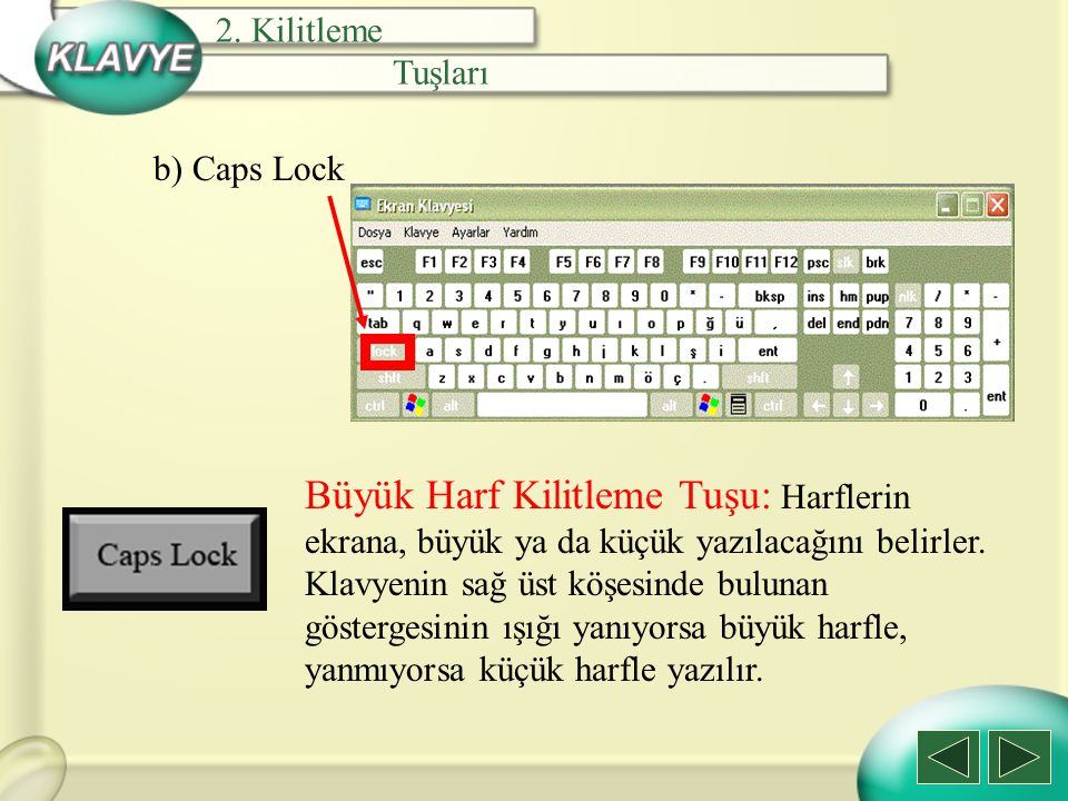 2. Kilitleme Tuşları. b) Caps Lock.