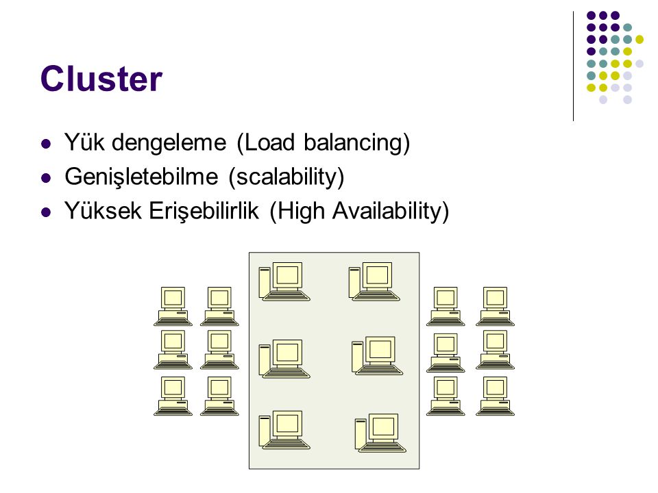Cluster Yük dengeleme (Load balancing) Genişletebilme (scalability)