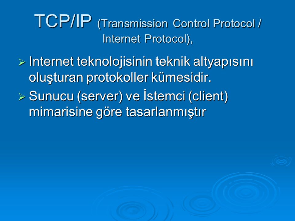 TCP/IP (Transmission Control Protocol / Internet Protocol),