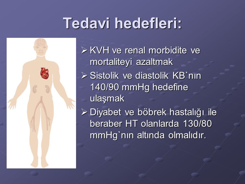 Tedavi hedefleri: KVH ve renal morbidite ve mortaliteyi azaltmak