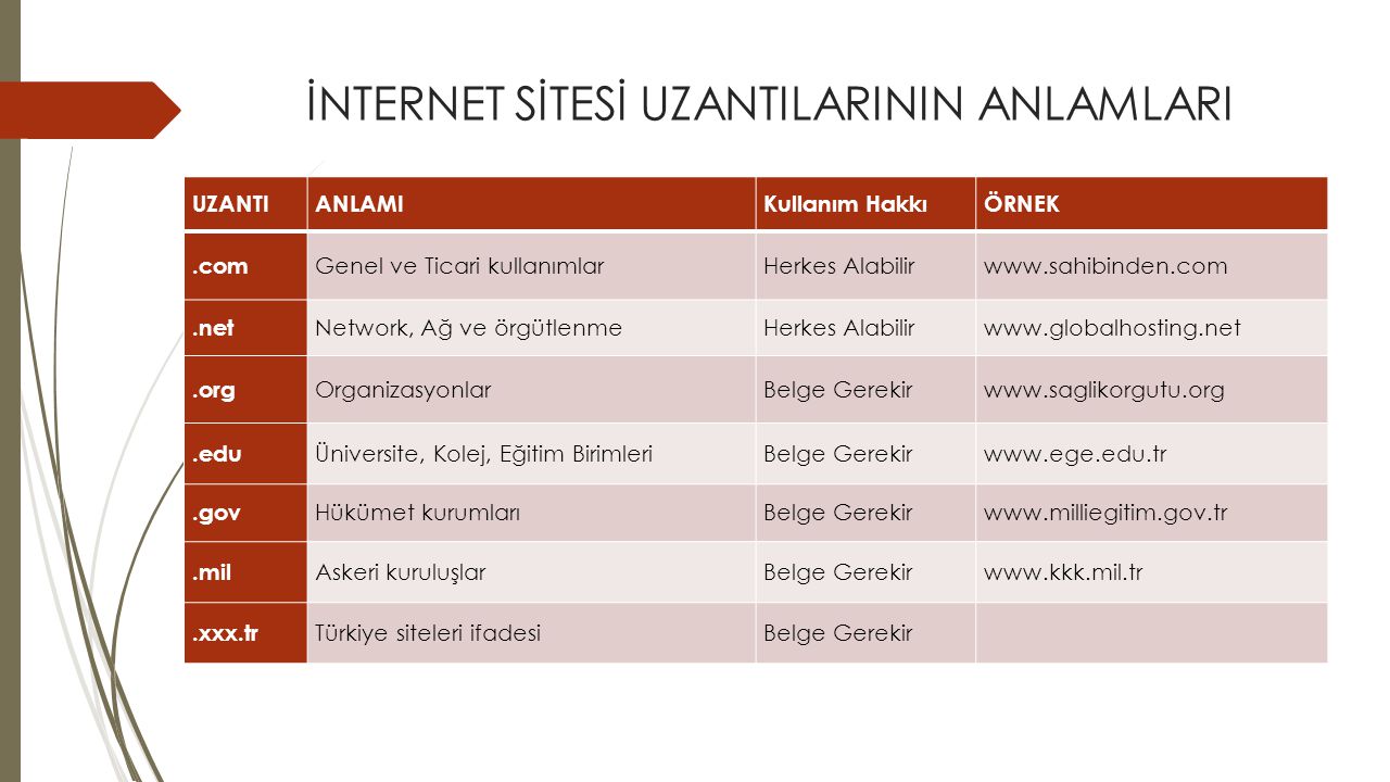 Internet names. Edu, com, mil, org -. MD Internet site uzantisi.