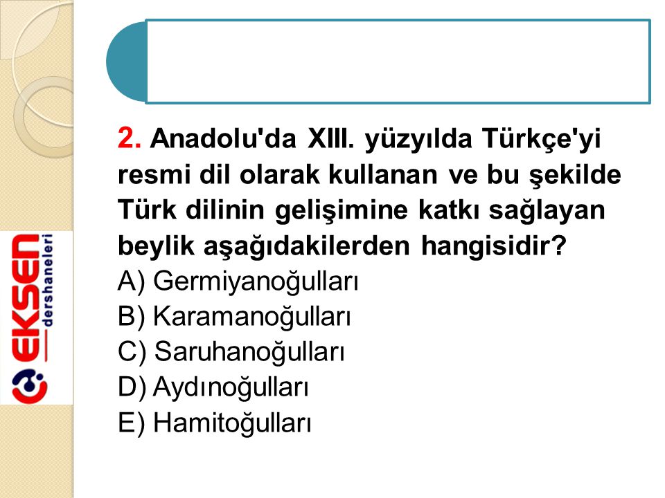 2. Anadolu da XIII. yüzyılda Türkçe yi