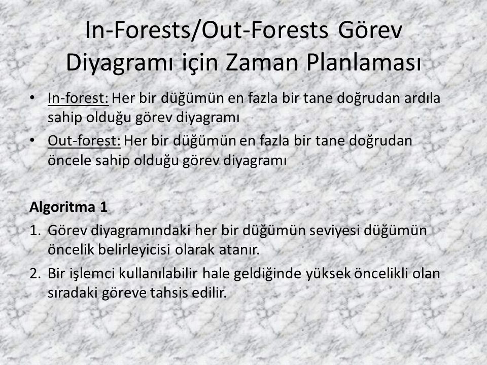 In-Forests/Out-Forests Görev Diyagramı için Zaman Planlaması