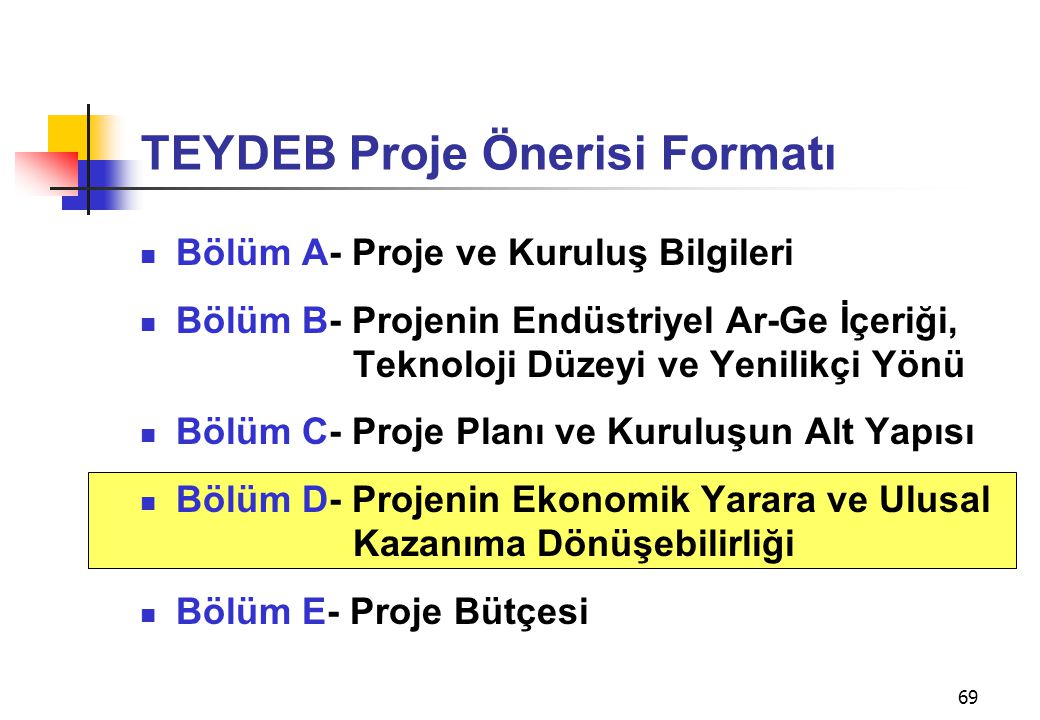 TEYDEB Proje Önerisi Formatı