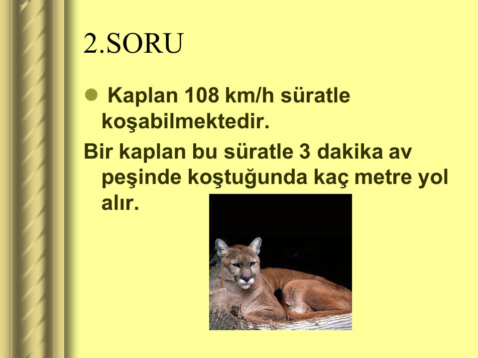 2.SORU Kaplan 108 km/h süratle koşabilmektedir.