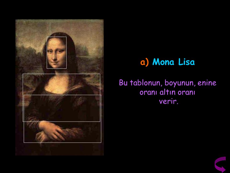 a) Mona Lisa Bu tablonun, boyunun, enine oranı altın oranı verir.